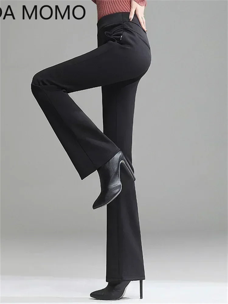 Pantaloni da donna in pile spesso caldo invernale da ufficio OL pantaloni svasati a gamba larga a vita alta femminile per pantaloni da donna donna 5