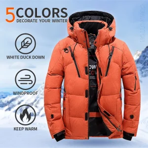 Piumino da uomo Cappotto invernale in anatra bianca Parka caldo antivento Cappotto da campeggio da viaggio Nuovo in abbigliamento con cappuccio in tinta unita addensato 1