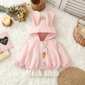 Giacca da ragazza Primavera/Autunno Cappotto da bambina in cotone con cappuccio Cartoon Capispalla per neonato in pizzo carino Vestiti per bambina 1