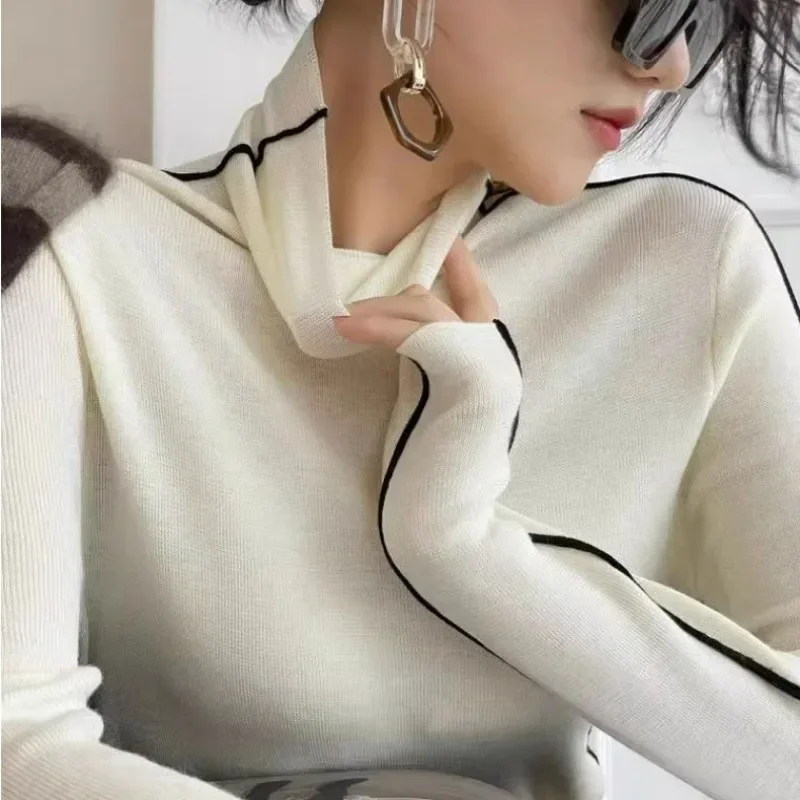 Moda Dolcevita Pullover Donna 2023 Nuovo Autunno e Inverno Slim Fit Top a maniche lunghe Elegante Office Lady Maglioni Nero Bianco 5