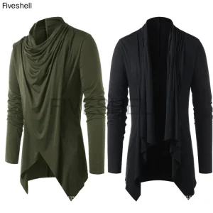 Cardigan asimmetrico da uomo medievale con sovrapposizione Cardigan Casual lavorato a maglia a maniche lunghe con collo a scialle aperto davanti top maglioni Vintage da uomo 1