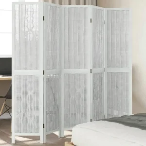 Divisorio per ambienti in legno massello di Paulownia bianco da 5 pezzi, divisorio per la privacy, separatore di spazio interno decorativo per la casa 1