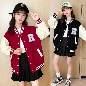 Giacche da baseball per ragazze adolescenti per 5-14 anni Vestiti per adolescenti Bambini Capispalla sportiva Cappotto Primavera Autunno Moda Ragazzi Giacca 1