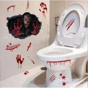 Adesivo per coperchio WC di Halloween Decalcomanie da muro orribili 3D fai-da-te per il bagno di casa Urlo insanguinato Decorazione scura per feste di Halloween 1