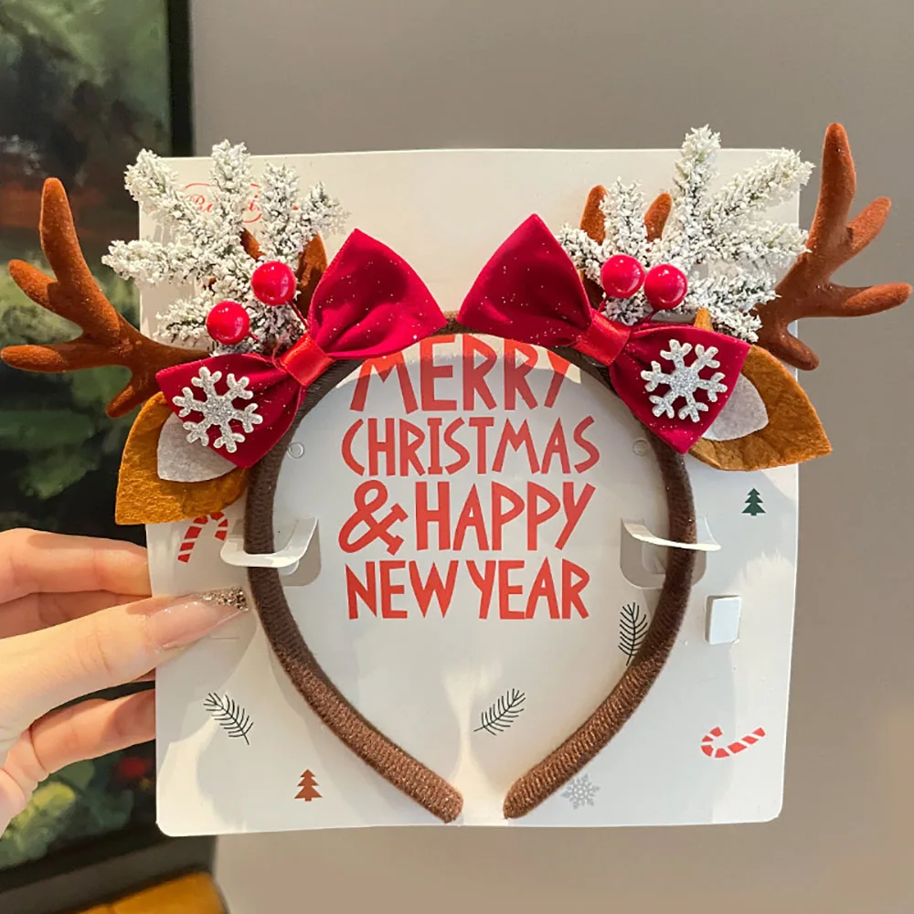 Fascia per capelli con corna di velluto rosso Copricapo semplice per la vigilia di Natale Accessori per capelli carini Fascia natalizia ecologica 4