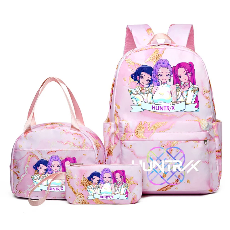 3 pezzi K Pop Demon Hunter Zaino per bambini Astuccio per matite Zaini stampati per cartoni animati Zaino per scuola di grande capacità per ragazze Regali di compleanno 3
