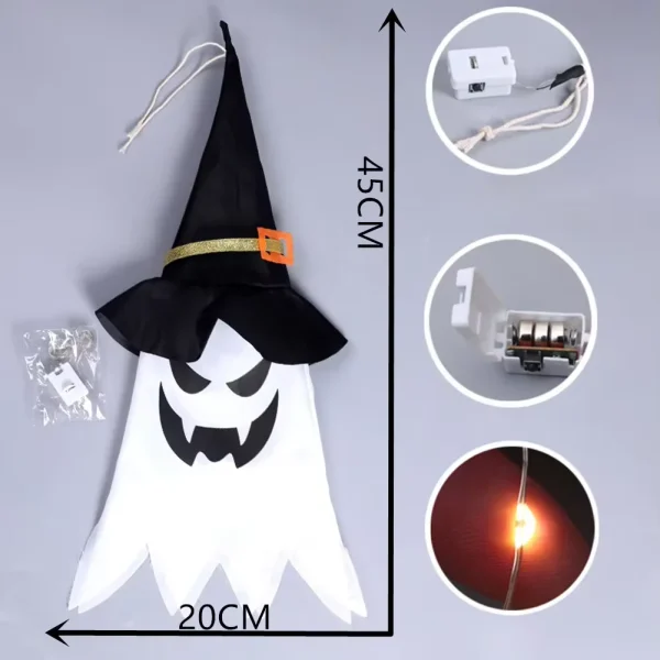 Decorazione di Halloween Ciondolo Cortile esterno Grondaia Ringhiera Appesa Mago Cappello da fantasma Lampada a sospensione a LED Bar di casa Puntelli horror 6