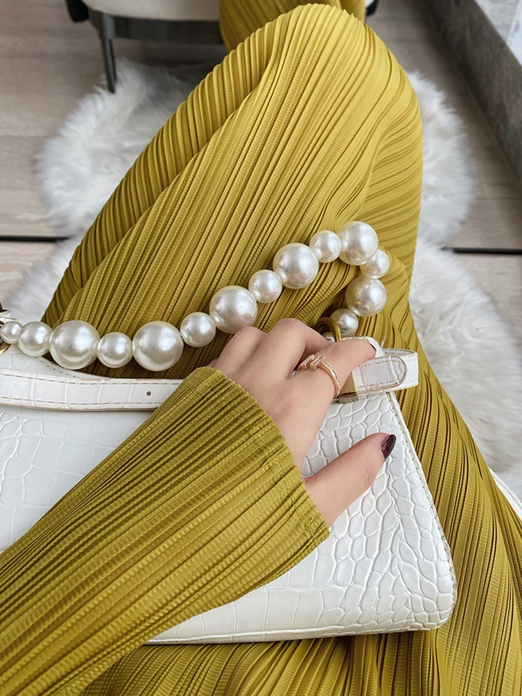 Miyake pieghettato abito coreano moda donna designer 2025 primavera inverno manica lunga abiti neri casual abiti estetici eleganti 6