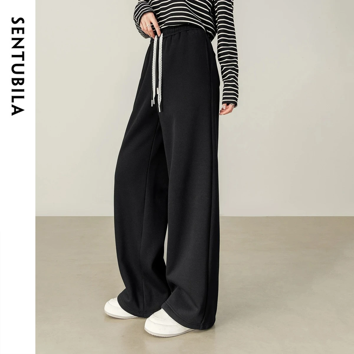 SENTUBILA Pantalone dritto da donna 2025 Foderato in pile invernale Pantaloni termici con coulisse in vita Pantaloni morbidi casual 154K80279 5