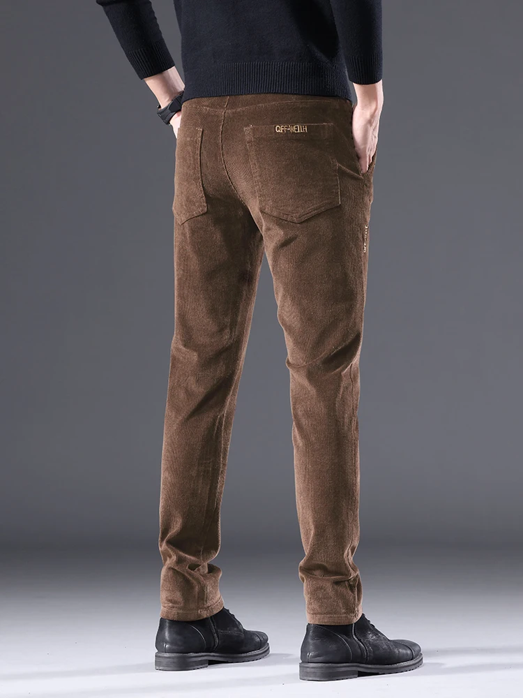 Autunno nuovi pantaloni Casual Slim in velluto a coste da uomo caffè di alta qualità moda comodi pantaloni dritti elasticizzati tinta unita maschile 2