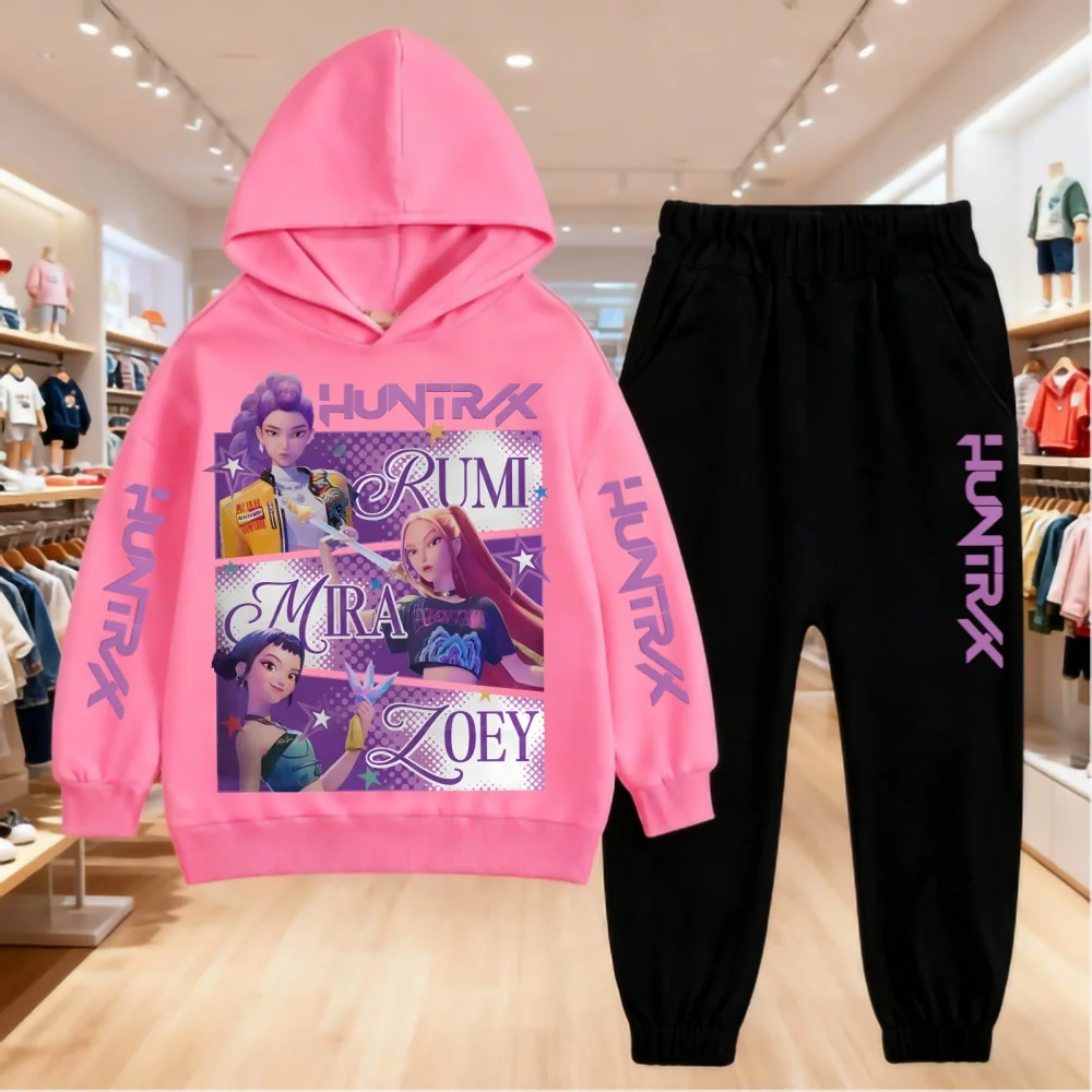 Abbigliamento autunnale 2 pezzi 2025 KPop Demon Hunters Set felpa con cappuccio per bambini Ragazzi Adolescenti Ragazze Felpe con cappuccio con pantaloni Tuta per bambini 6