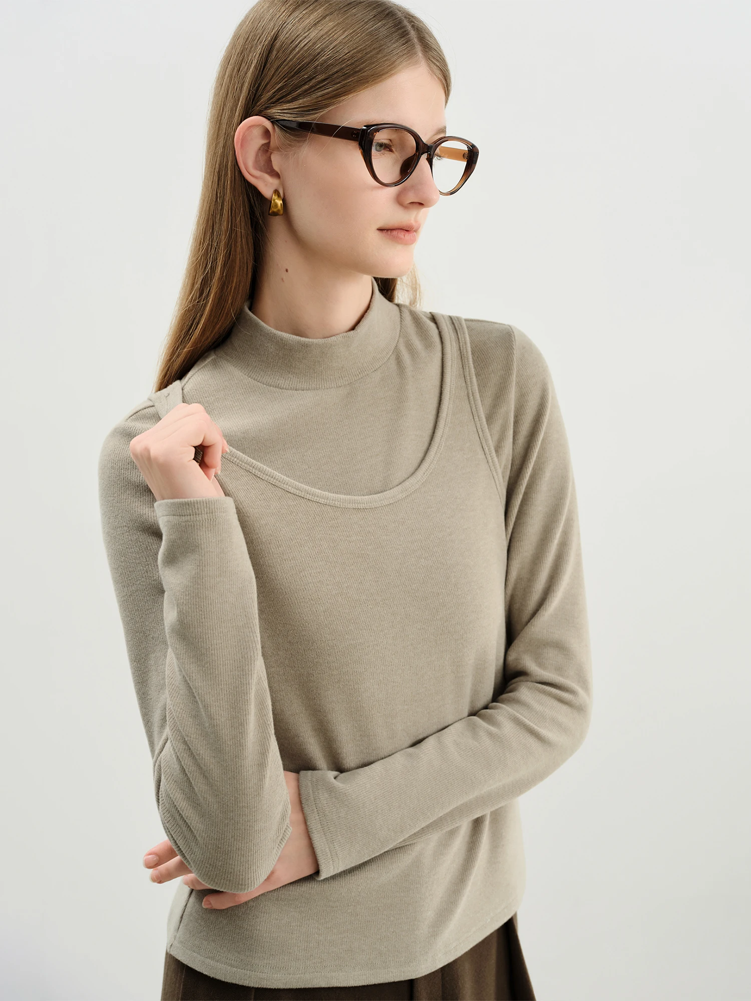 ZIQIAO 2025 Set di t-shirt in maglia a due pezzi da donna autunno inverno - Top casual dal design unico per l'uso versatile quotidiano 4