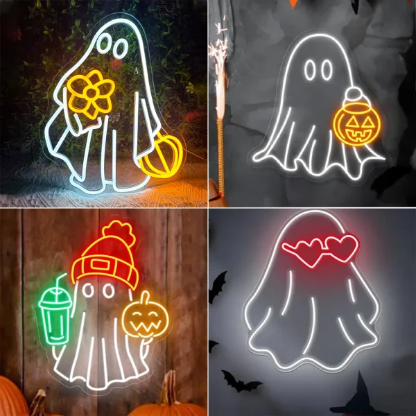 Halloween Ghost Pumpkin Neon Sign For Wall Decor Spooky Boo Room Decoration Led Light Up Sign For Party Bar Club lampada dimmerabile 1