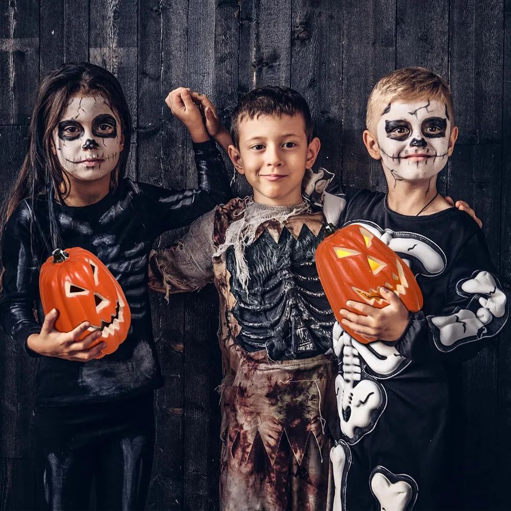 Set di lanterne di zucca di Halloween Lampada di zucca illuminata Luce a LED Arancione Decorazione di Halloween per la porta d'ingresso del portico Forniture per feste 6