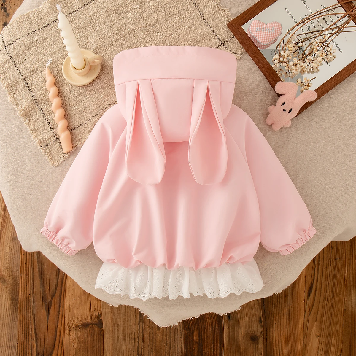 Giacca da ragazza Primavera/Autunno Cappotto da bambina in cotone con cappuccio Cartoon Capispalla per neonato in pizzo carino Vestiti per bambina 2