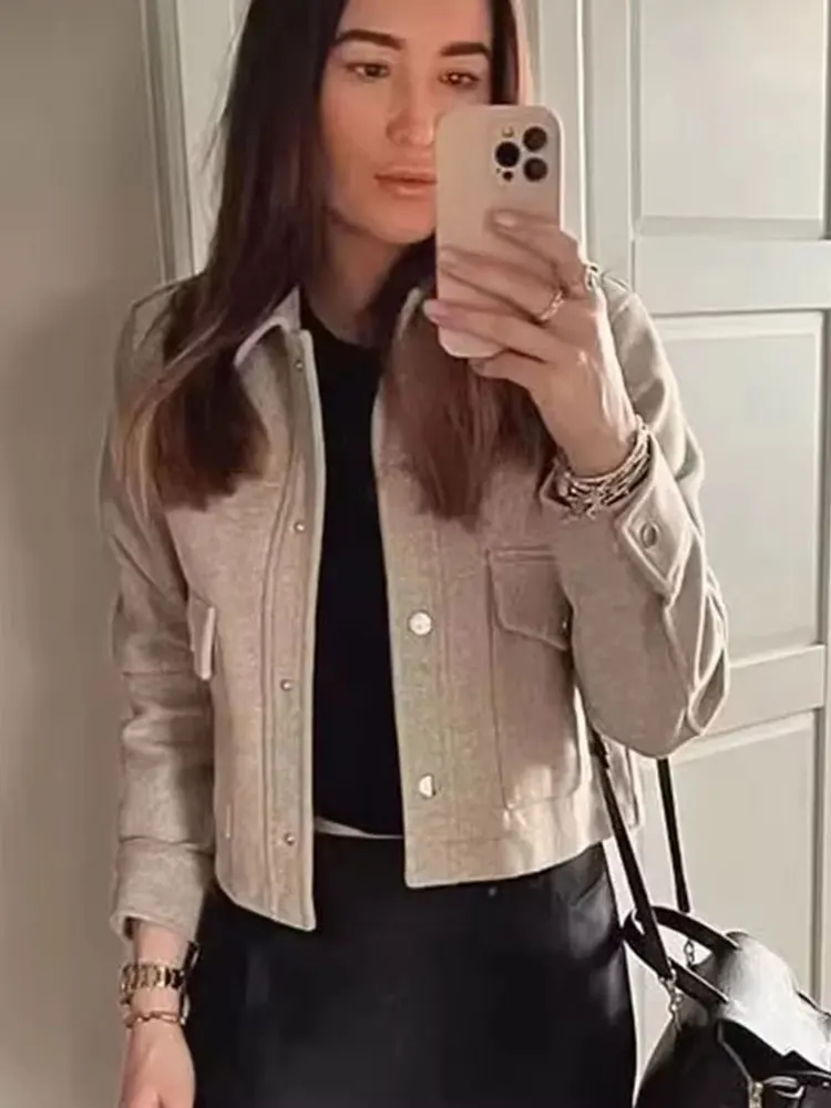 HH Giacche da donna Autunno Moda Tasche frontali solide Giacca a maniche lunghe con bottoni Cappotto capispalla casual da donna elegante 3