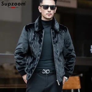 Supzoom Nuovo arrivo Top Fashion Ornamentation Inverno Caldo che scorre visone dorato Imitazione pelliccia Cerniera Giacca da uomo con colletto alla coreana 1