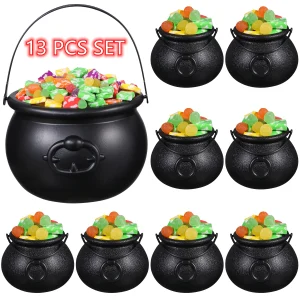 Calderone nero plastica strega teschio caramelle secchio barattolo dolcetto o scherzetto decorazioni per feste di Halloween puntelli per bomboniere per bambini 1