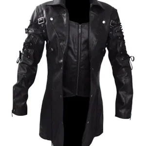Nuova giacca da uomo in pelle Trench gotica Steampunk giacca da motociclista stile Punk giacca da moto autunno inverno 1