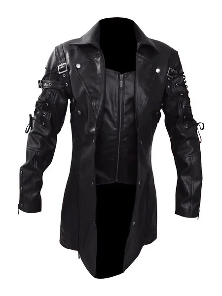 Nuova giacca da uomo in pelle Trench gotica Steampunk giacca da motociclista stile Punk giacca da moto autunno inverno 1