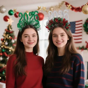 1PC 2026 Felice Anno Nuovo Fascia Nastro Creativo Glitter Cerchio Dei Capelli Fascia Per Capelli Dei Bambini Di Natale Capodanno Rifornimenti Del Partito 1