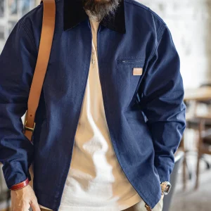 Maden Giacca da uomo retrò J001 Detroit Cappotto da caccia in tela pesante Colletto con bavero Giacche da lavoro con cerniera per la primavera autunno 1