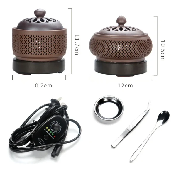 Set di bruciatori di incenso elettronici in legno di sandalo temporizzato con sabbia viola 110V/220V OUD Stufa per luce notturna con olio essenziale per la decorazione domestica 4