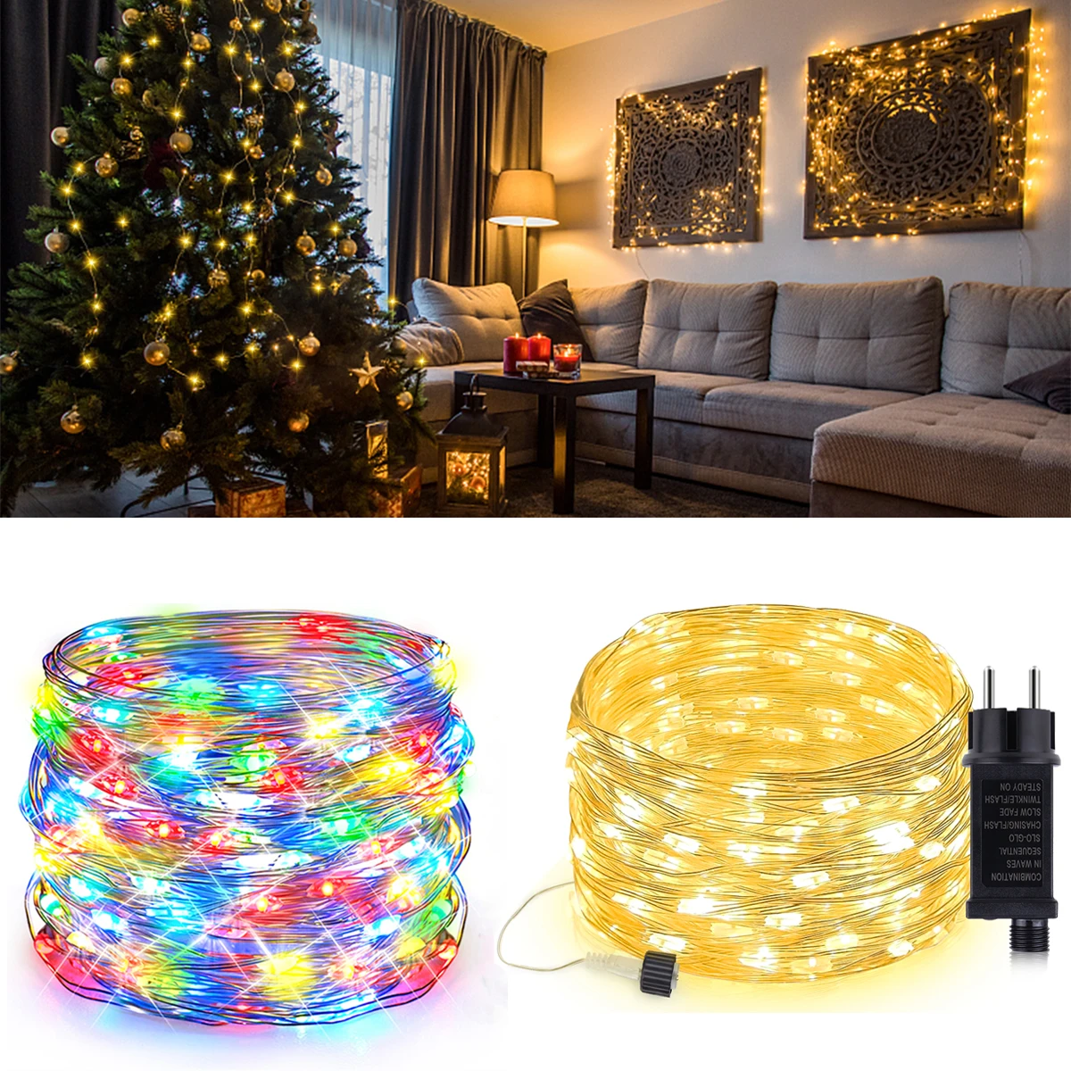 10m-100m Luci a LED impermeabili Stringa Notte Sfarfallio Illuminazione Fata Ambinet Filo di rame Lampada Catena Albero di Natale Decorazione scale 3