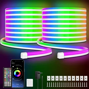 Luci a corda al neon a LED flessibili da 30 M/20 M con app/telecomando, lampada a corda RGB per esterni IP65, sincronizzazione musicale per ambienti, piscina, giardino 1