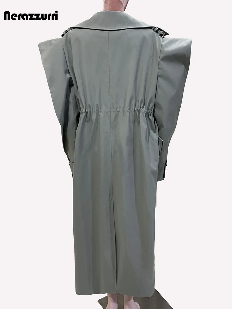 Nerazzurri autunno lungo Trench arruffato oversize per le donne coulisse sciolto elegante lusso Chic soprabito asimmetrico 2024 3