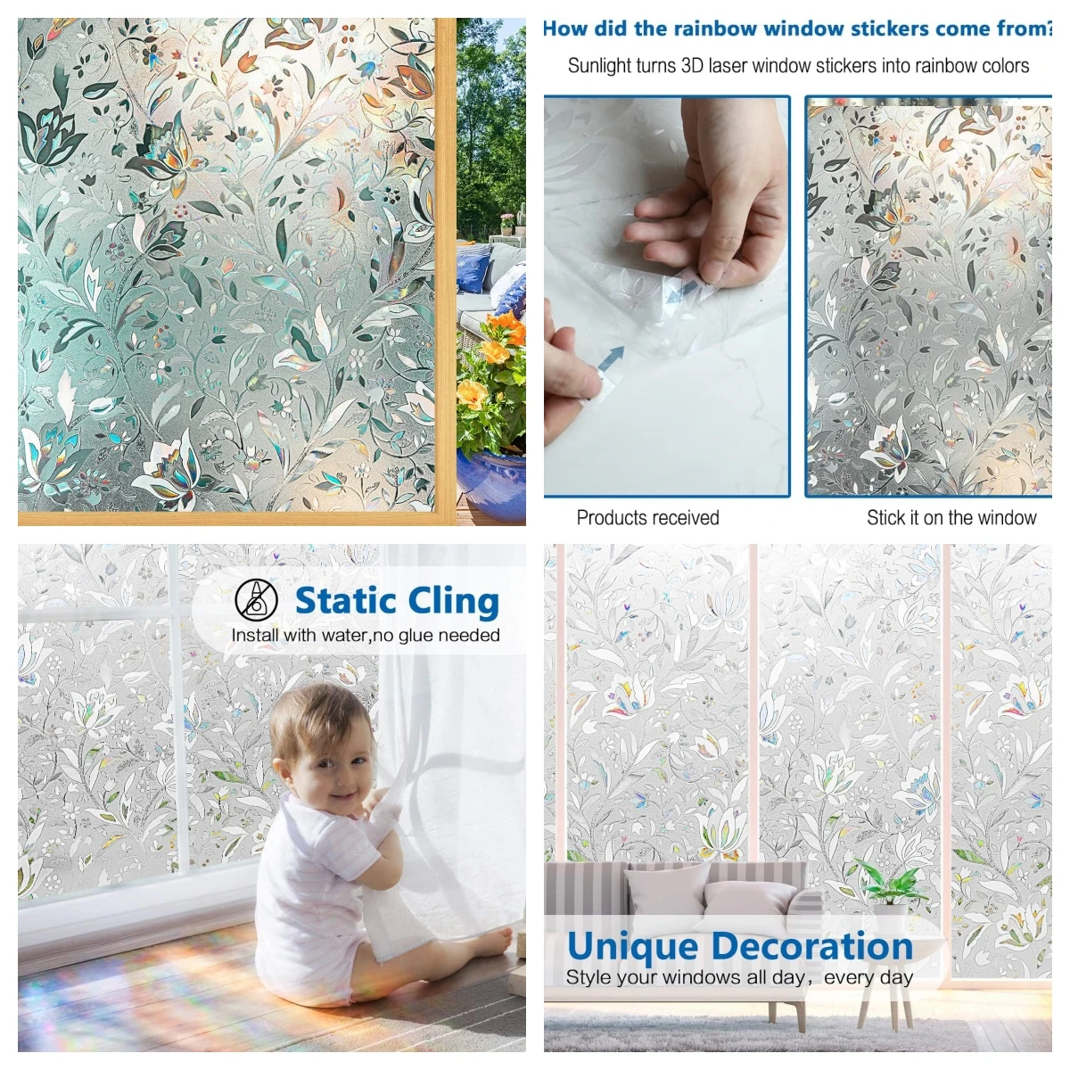 Pellicola per privacy per finestre smerigliata larga 75/90 cm, pellicole per vetri non adesive per finestre, adesivi per finestre rimovibili ad aggancio statico per il controllo del calore 2