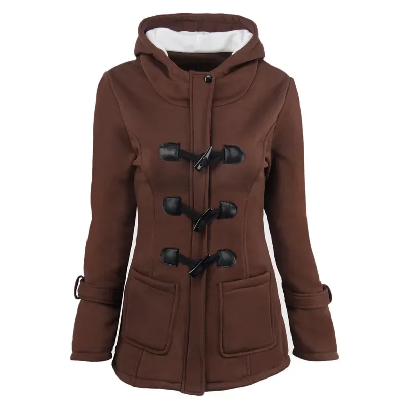 Trench da donna casual 2025 Cappotto con cappuccio con cerniera autunnale Cappotto lungo da donna Trench con bottoni in corno Capispalla da donna Top Jaqueta Feminina 5