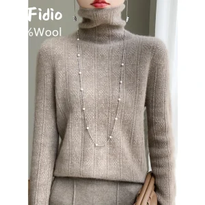 YTFidio 100% lana donna tridimensionale collo a pelo cavo maglioni a maniche lunghe Pullover solido maglieria Basic 96 1