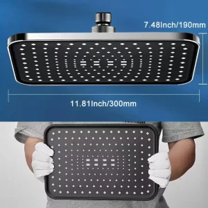 Soffione doccia a pioggia ad alta pressione in ABS da 12 pollici, bagno 360 °   Accessori da bagno per risparmio idrico con ugello anti-intasamento ad angolo regolabile 1