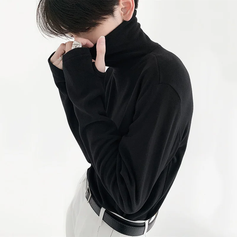 FEWQ Camicia inferiore da uomo versatile a collo alto Autunno Inverno 2025 Tinta unita Manica lunga Corea Moda Maschile Top 24E6168 4