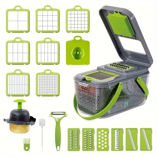 Set da 22 pezzi Chopper manuale multifunzionale Accessori da cucina per la casa Taglierina Affettatrice Cipolla Dicer Taglierina per patate e verdure 6