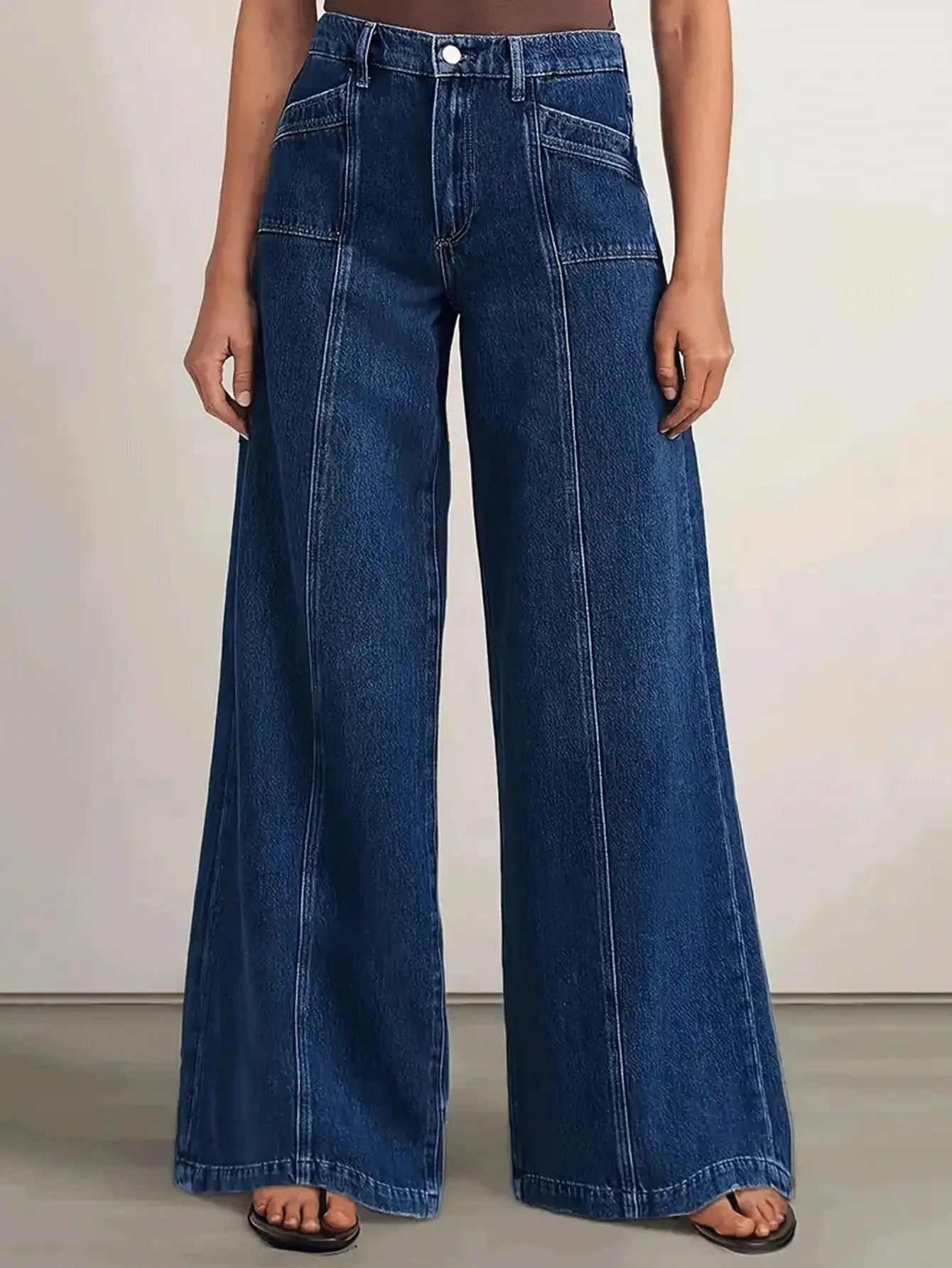 "Jeans da donna a gamba larga blu intenso: pantaloni in denim alla moda per il massimo comfort e la versatilità 2
