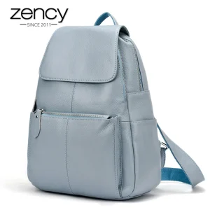 Zaino da donna Zency in vera pelle al 100% Designer Zaino da viaggio grande quotidiano per zaino da donna Blu Grigio Beige Rosso 1