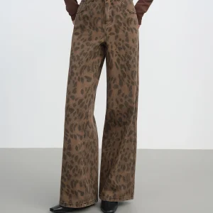 FSLE 2025 Jeans da donna nuovi Pantaloni chic marroni a gamba dritta Pantaloni casual slim fit in denim lavato a vita alta con controllo della pancia 1