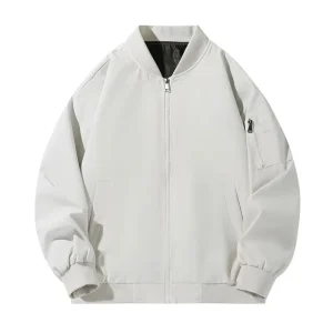 Cappotto da giacca con colletto da baseball da uomo Giacca a vento leggera impermeabile per vestibilità ampia da esterno Tinta unita Primavera Autunno Zip Up 1