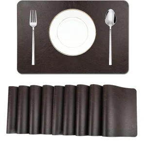 Set di tovagliette in PU con motivo pelle bovina premium resistente al calore, caffè nero bifacciale, impermeabile e antiscivolo per tavolini da pranzo alla moda 1