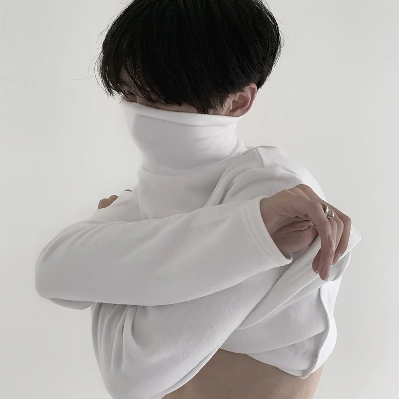 FEWQ Camicia inferiore da uomo versatile a collo alto Autunno Inverno 2025 Tinta unita Manica lunga Corea Moda Maschile Top 24E6168 2