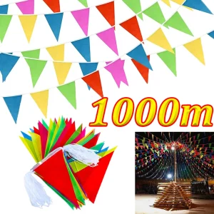 Bandiere con stamina multicolore da 50-1000 mm Bandiere triangolari arcobaleno Decorazione bandiera Festival Decorazione da appendere per matrimoni colorati all'aperto 1