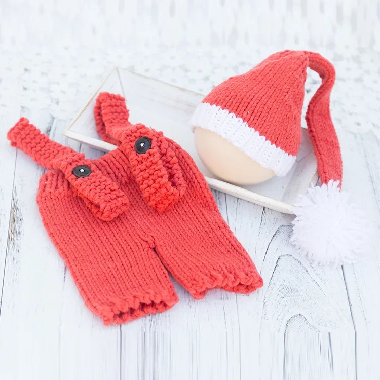 Puntelli per fotografia neonato Cappello Abito natalizio Lavorato a maglia Babbo Natale Pompon all'uncinetto Pagliaccetto per neonato Tuta Servizio fotografico Studio 4
