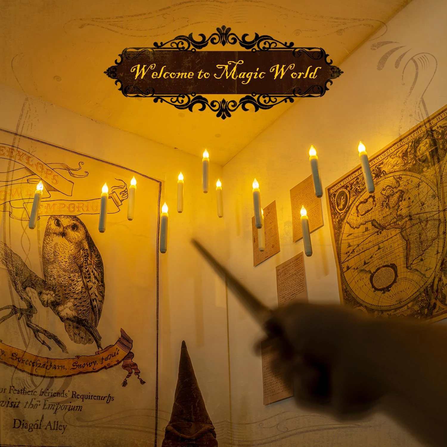 Candele galleggianti a LED di Halloween Bacchetta magica Appesa a distanza Funzionamento a batteria Potter Harries Candele galleggianti Decorazione a luce calda 2