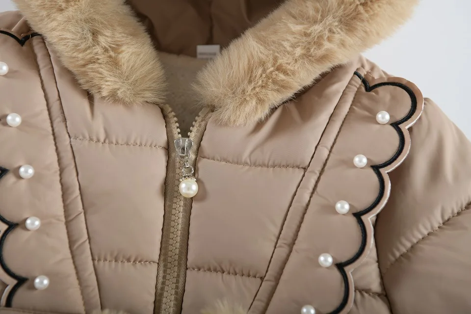 2025 Cappotto antivento con cappuccio Capispalla invernale per ragazze Cappotto in cotone spesso per bambini Ragazze per bambini Giacca calda con perle Colletto in peluche Outdorr 4