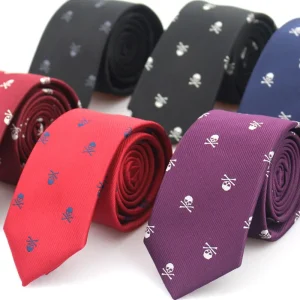 Cravatte con teschio nero per uomo donna Cravatte classiche sottili in poliestere di seta da 6 cm Accessori uniformi cosplay per feste casual Joker Krawat 1