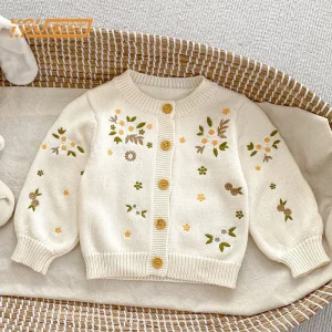 Neonate neonate ricamo floreale Cardigan lavorato a maglia cappotto primavera autunno neonato neonate maniche lunghe Cardigan cappotto 0-3Y 1