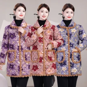 Cappotto in cotone vintage Giacca imbottita ispessita Capispalla da donna invernale nuovo stile foderato in pile taglie forti 1