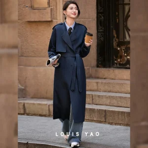 LOUIS YAO Trench pigro stile New England 2025 Autunno Ofice Lady Cappotto lungo ampio con doppio petto Giacca a vento da donna 1